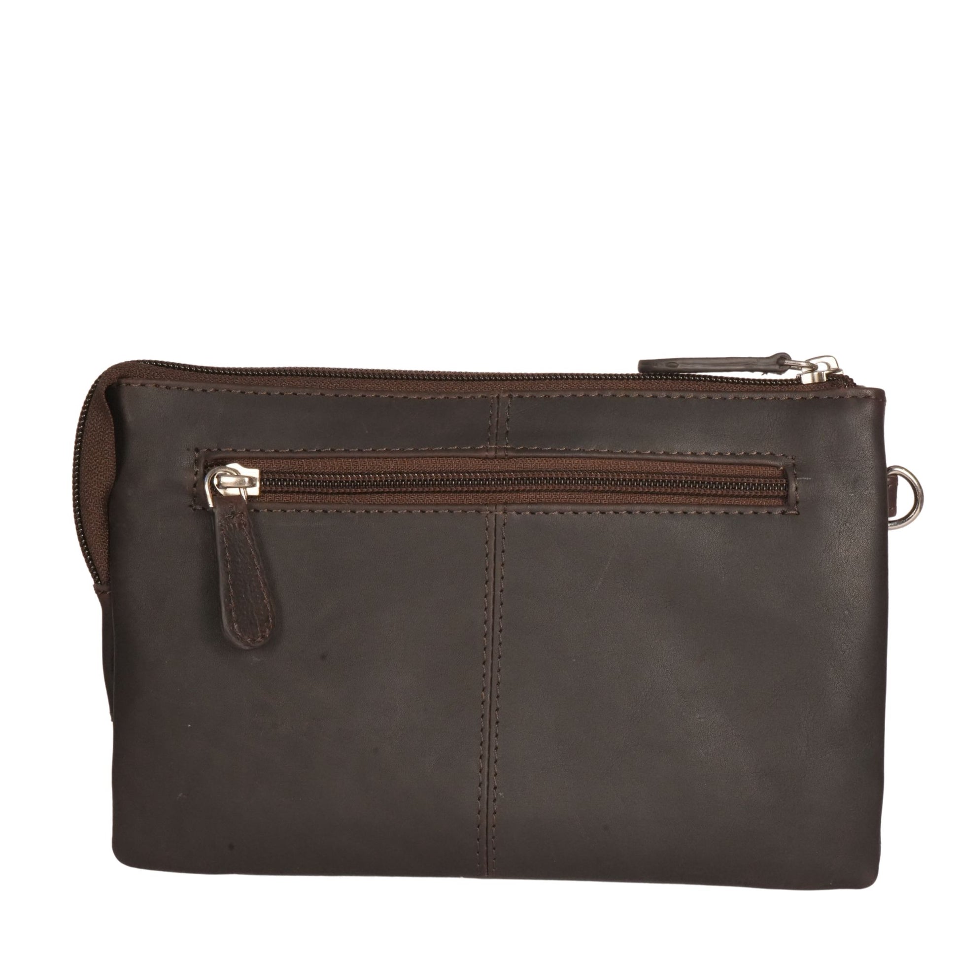 Brown small leather crossbody bag backside view
