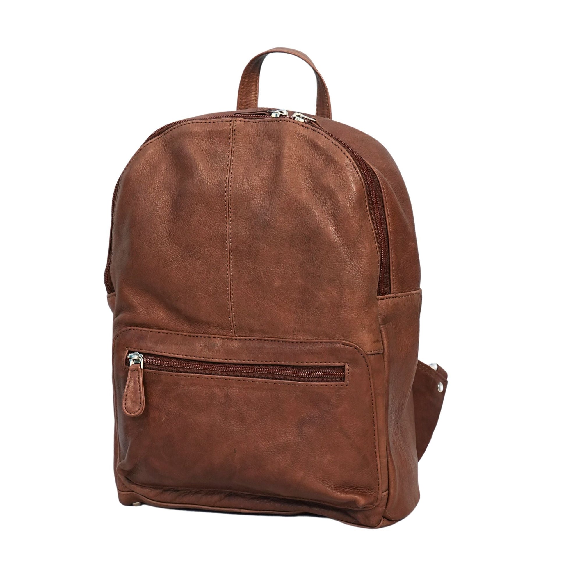 Brown leather medium backpack side view