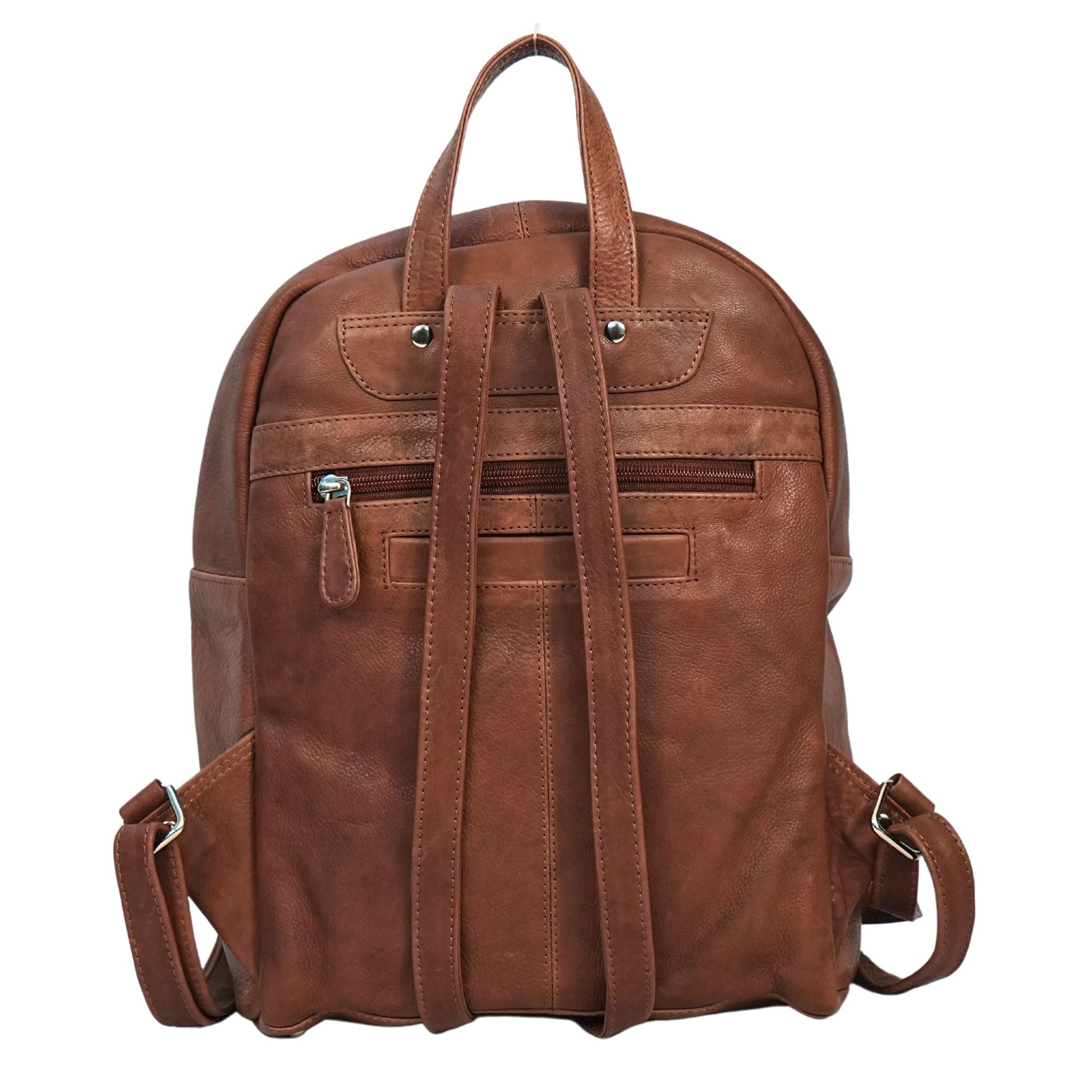 Brown leather medium backpack  backside view