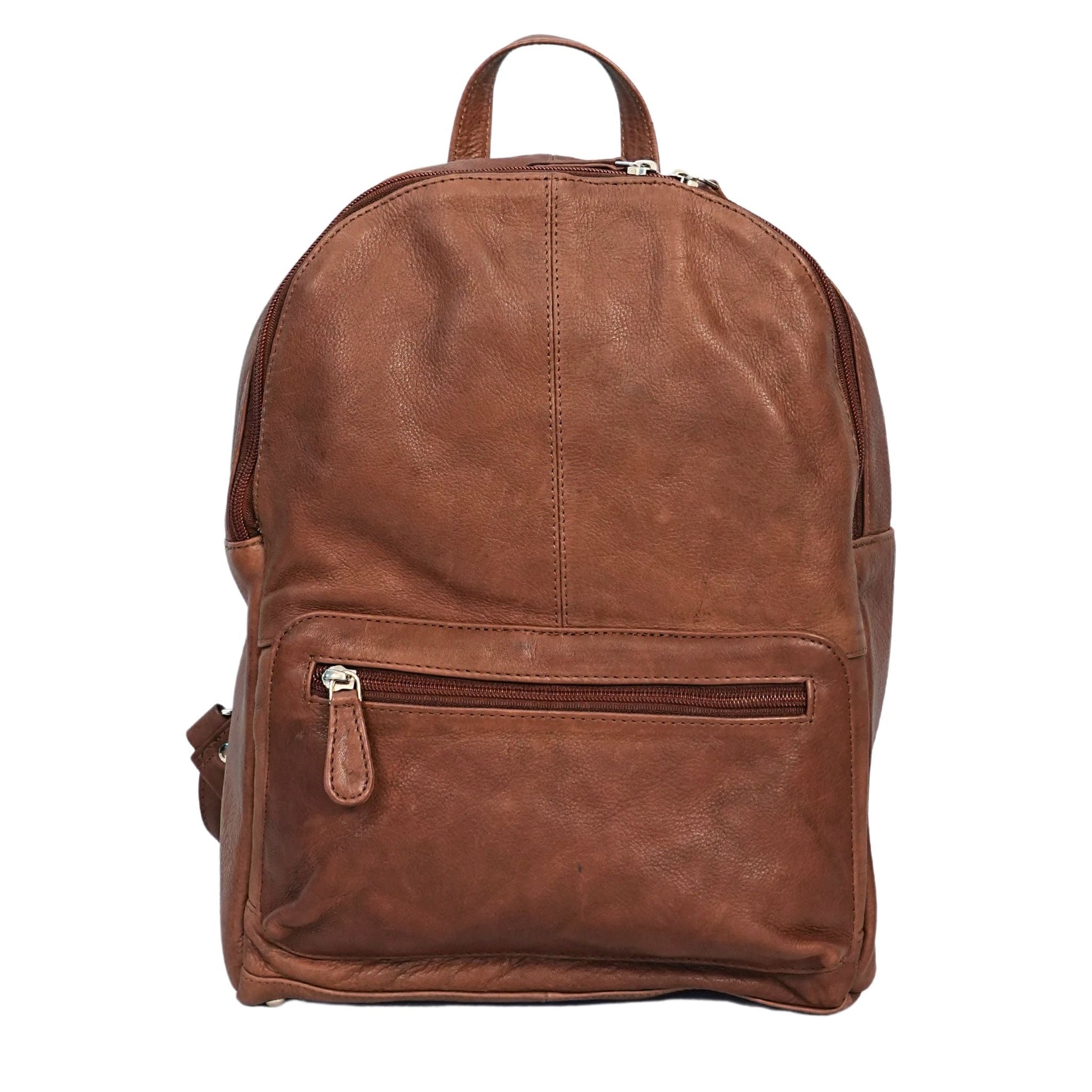 Brown leather medium backpack front view