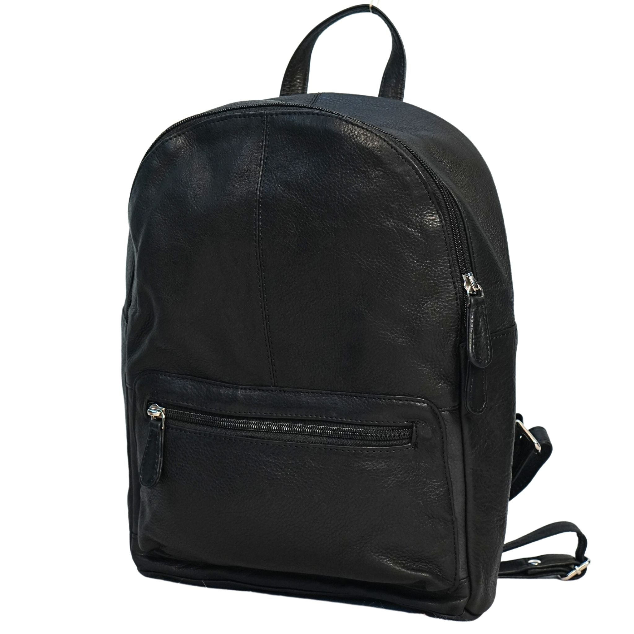 Sleek Zippered Leather Backpack