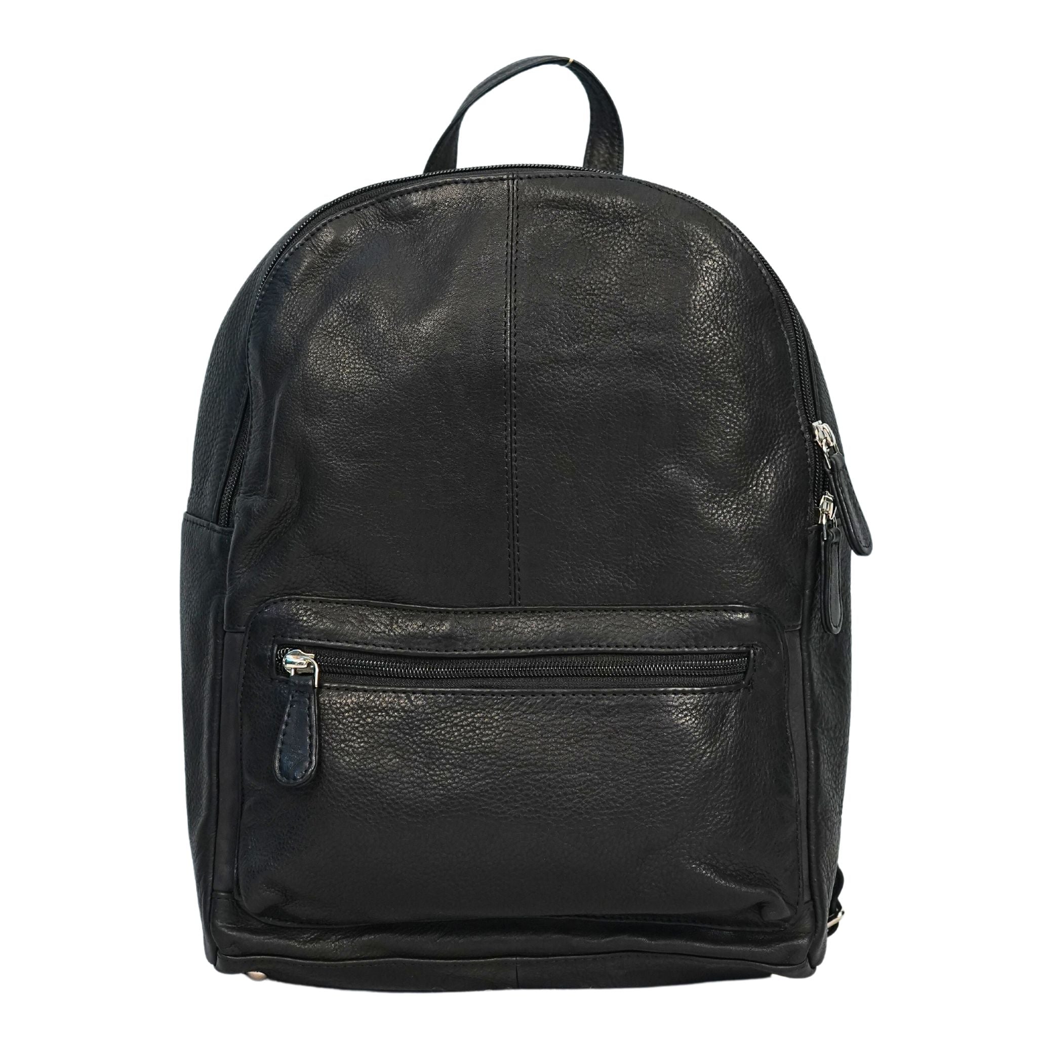 Black medium leather backpack front view