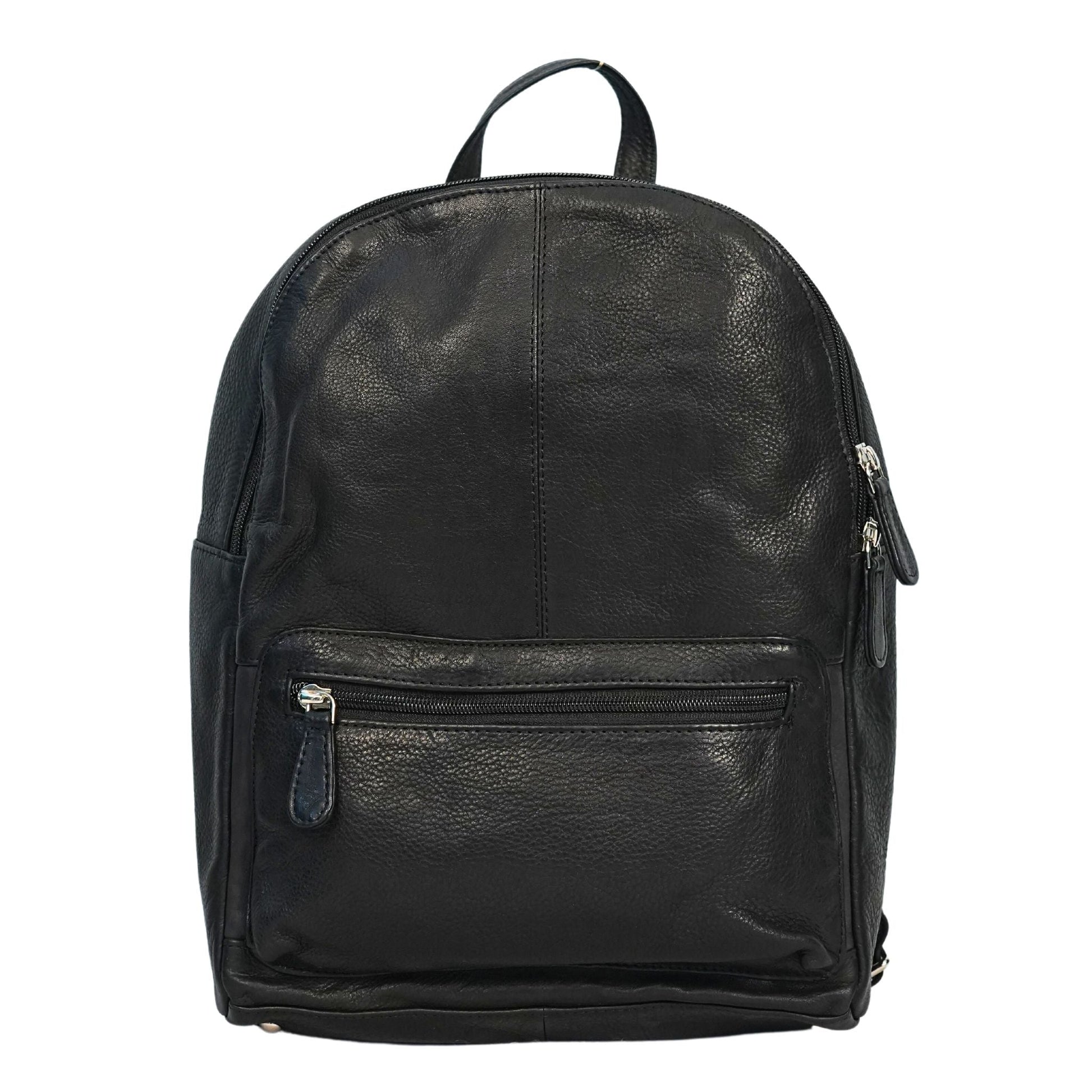 Black medium leather backpack front view