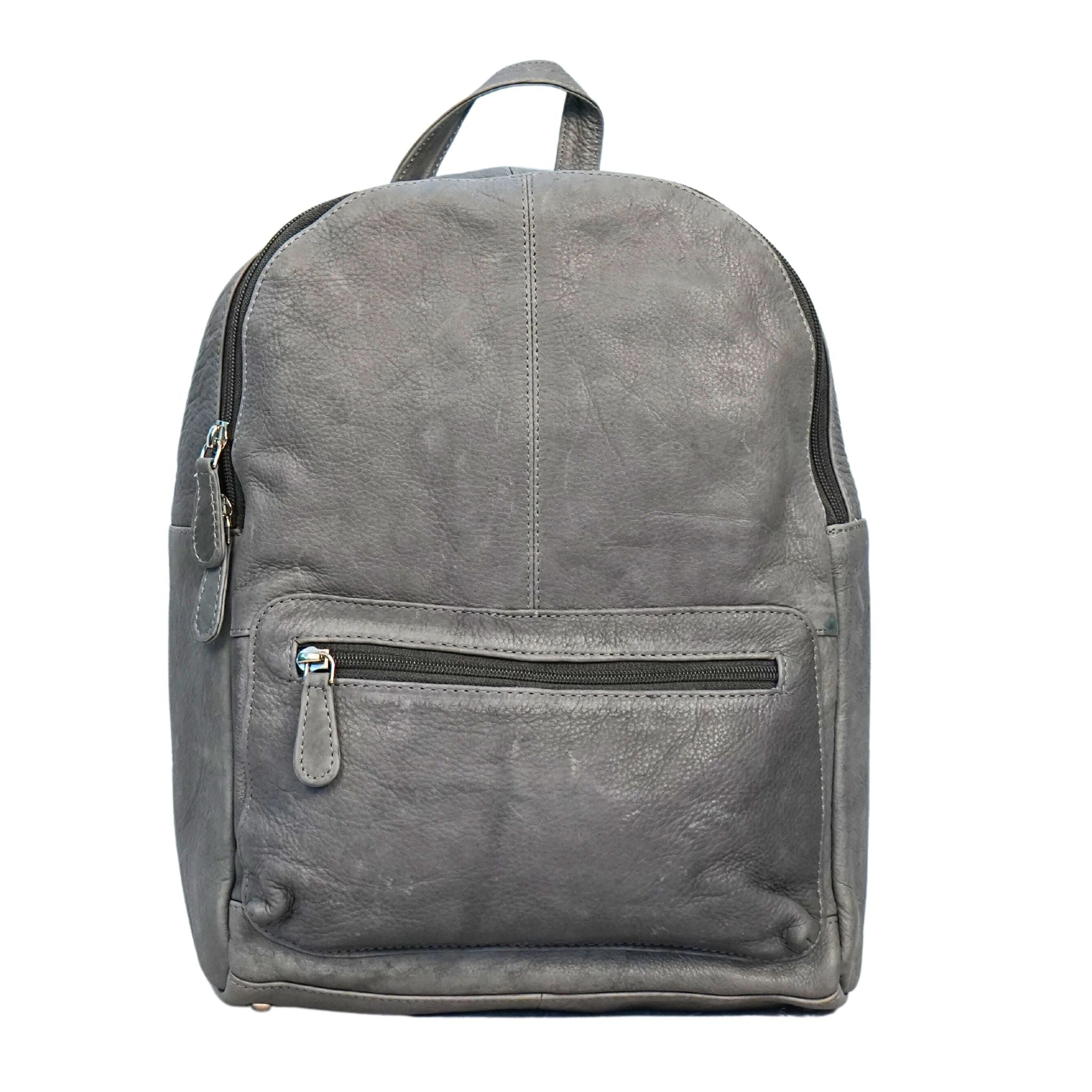 Grey leather backapck front view