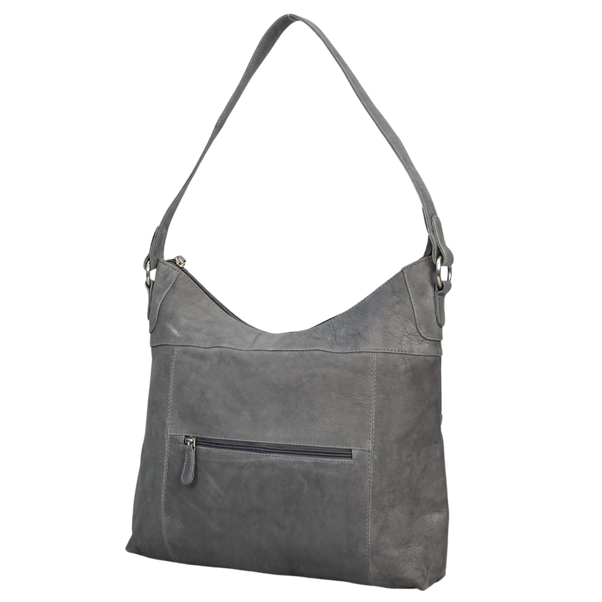 Grey shoulder bag side angle view