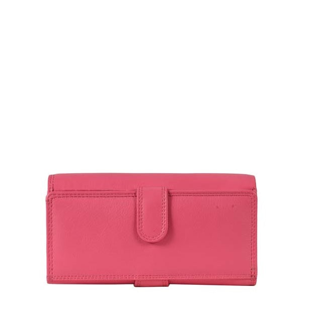 Long Ladies Leather Wallet Hotpink Back View